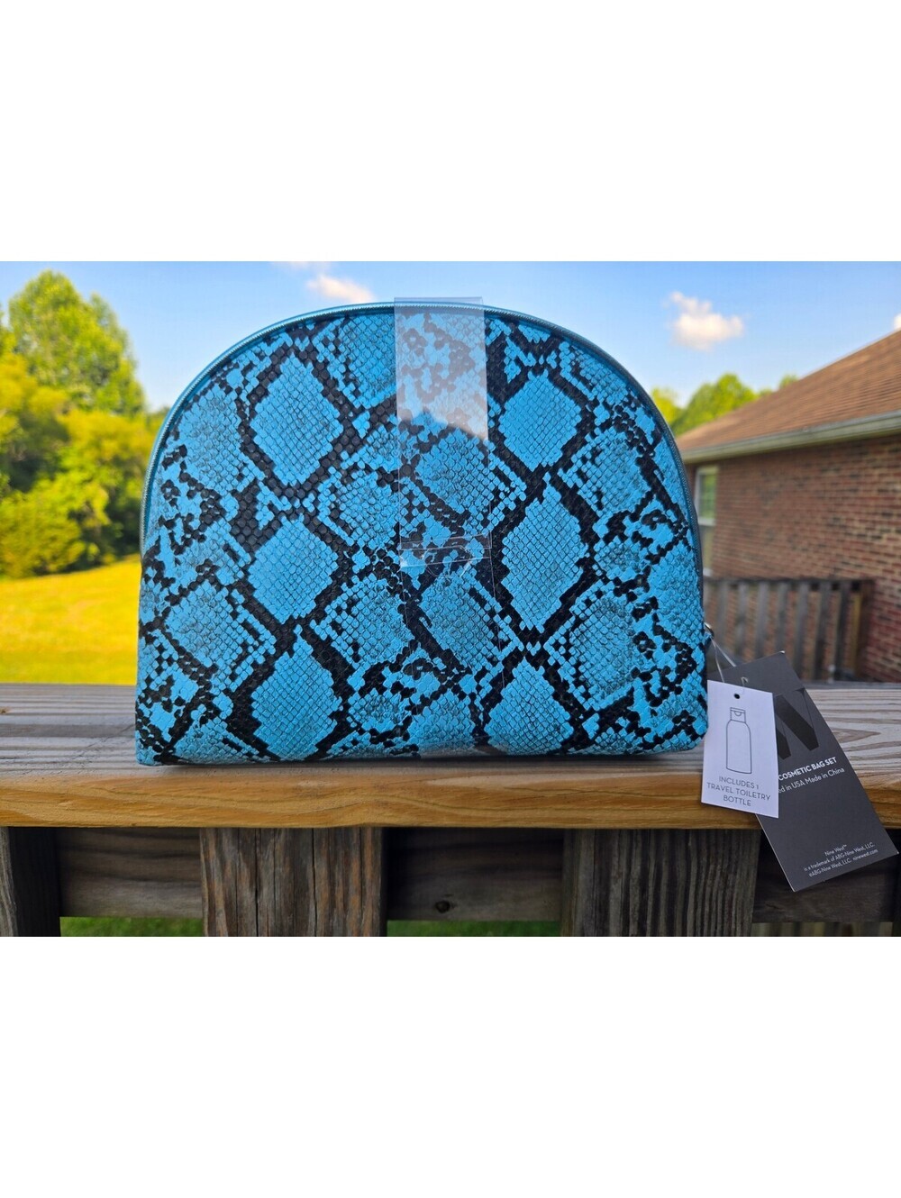 Nine West Blue Snake Print Cosmetic Bag Set NWT - Picture 4 of 6